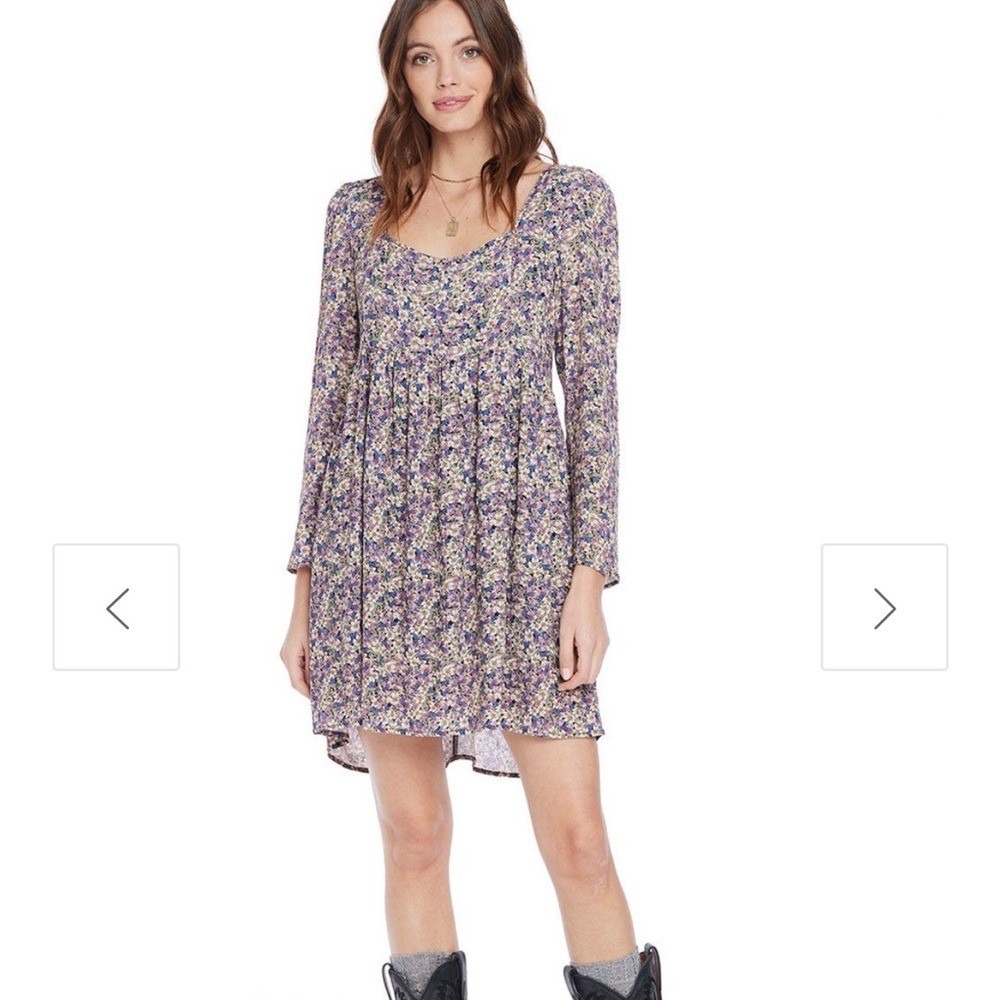 NWT Saltwater Luxe Womens Floral Babydoll Mini Dress Purple Multi L Boho Whimsy